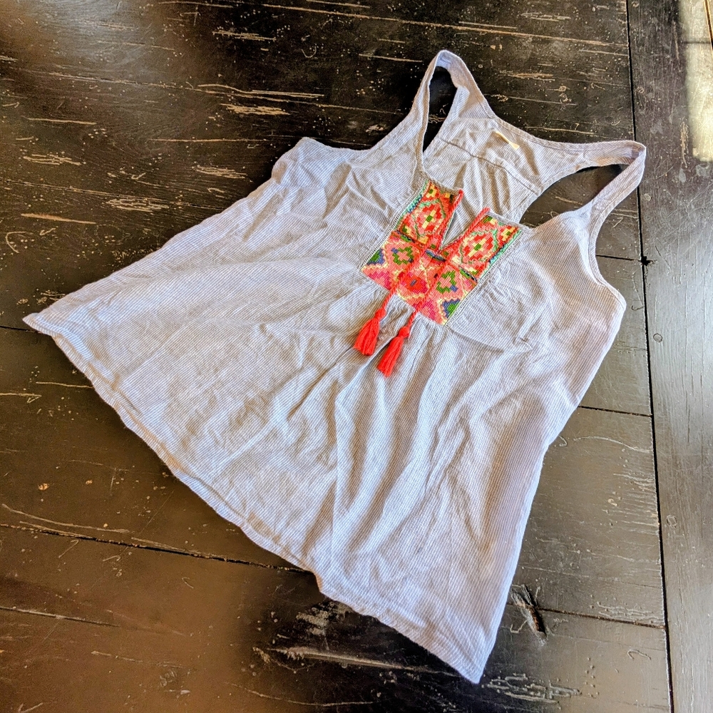 Aerie Women's Medium Boho Chic Tank Top w/ Tassels Indie Fairy Embroidery 2012